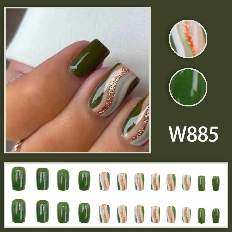 Eco-Friendly Military Green Wavy Line Nail Art Tips