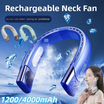 Portable Cooling Semiconductor Neck Fan Rechargeable 4000mAh Hand Free Bladeless Hanging Neck Fan (1200/4000mAh Two Size)