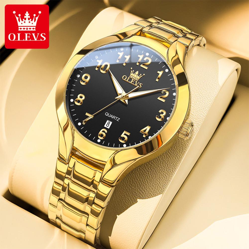 OLEVS 3650 Classic Luxury Golden Men's Watch Auto Date Stainless Steel Waterproof Luminous Original Quartz Wristwatch for Man