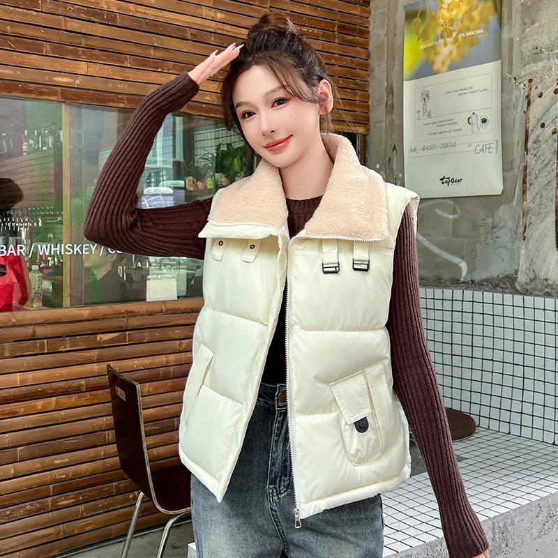 Lamb wool lapel splicing cotton vest autumn and winter new small sleeveless vest with vest jacket