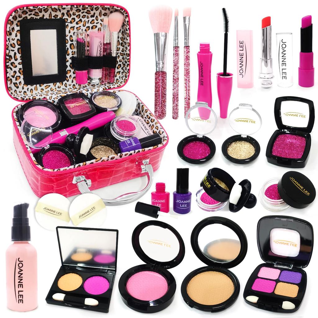 VBACALA Makeup Toy Set for Set with No Luxury Makeup Dressing Makeup Pretend Christmas Rose Girls, 21-Piece Coloring, Toy, Table, Box, Play, Gift,