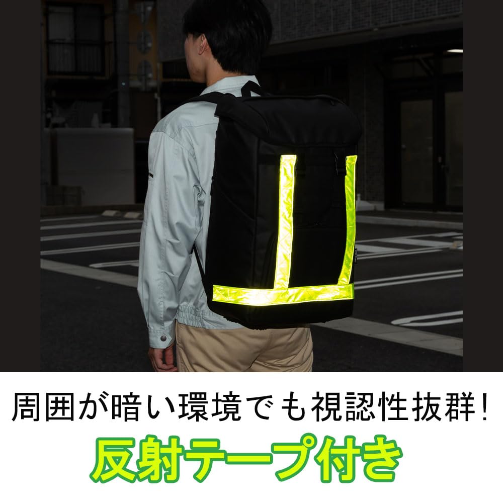 Sanwa Supply BAG-GEN1BK, 34L Construction Backpack with Water-Resistant and Waterproof Zippers, Removable Reflective Tape, Fits 17.3-inch PCs, and