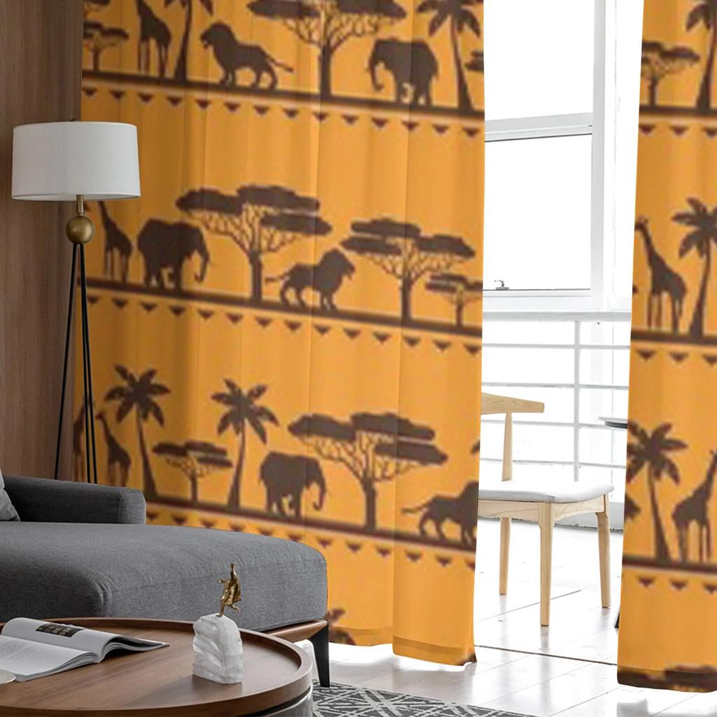 African Ethnic Lion Elephant Giraffe Tree Tulle Sheer Curtains for Living Room Bedroom Kitchen Decoration Voile Organza Curtains