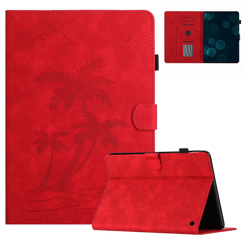 For Amazon Fire Max 11 Case PU Leather Viewing Stand Coconut Tree Tablet Cover with Card Holder