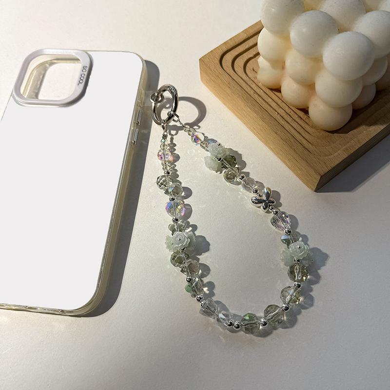 Luminous Rose Phone Chain Alloy Butterfly Crystal Keychain Girl Anti-Lost Wrist Strap Bracelet Earphone Case Charm Bag Decor