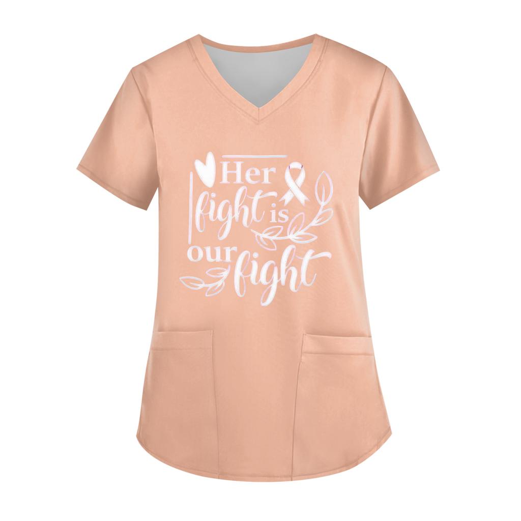 Women's V-Neck Short-Sleeve Pocketed Top With Side Slit