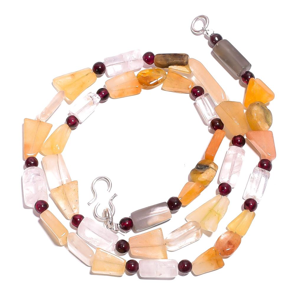 Natural Aventurine Rose Quartz Garnet Gemstone Smooth Beads Necklace 17" UB-4786 UB-4786