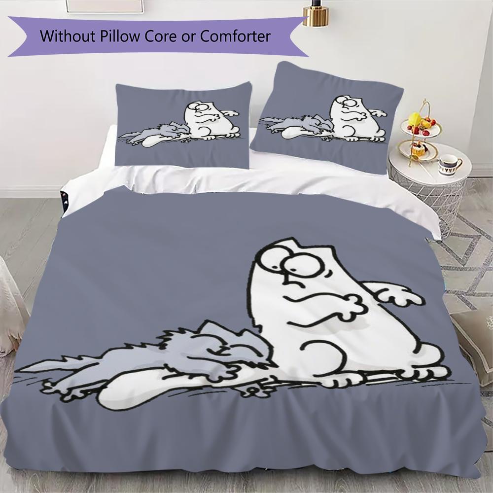 Simon‘s Cat Pattern Bedding Uilt Set Uilt Cover Pillowcase Home Decoration Birthday Gift (1 * Duvet Cover + 2 * Pillowcase Without Core)