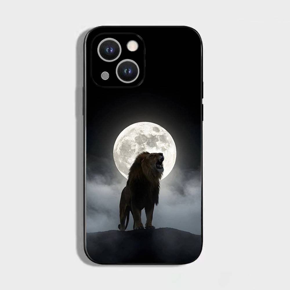 Animal Cover Tiger Lion Phone Case For iPhone 16,15,14,13,12,11 Plus,Pro Max,XS,X,XR,SE,Mini,8,7,Soft Silicone Black Cover