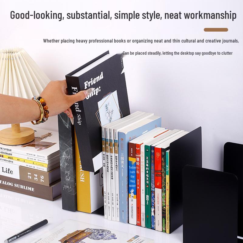 Large L-Shaped Thickened Metal Bookend for Organizing Books and Files