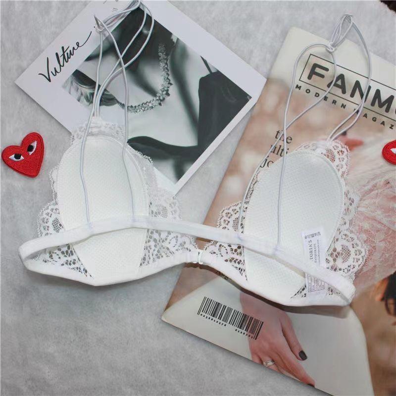 French Style Lace Thin Strap Wire-Free Ultra-Thin Breathable Backless Front-Closure Triangle Cup Bra