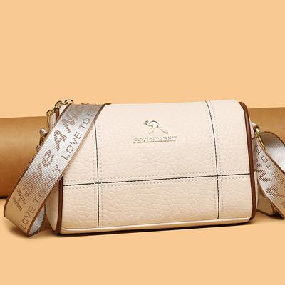 Fashion Stitching Leather Handbag Wide Shoulder Strap Crossbody Bag Shoulder Bag