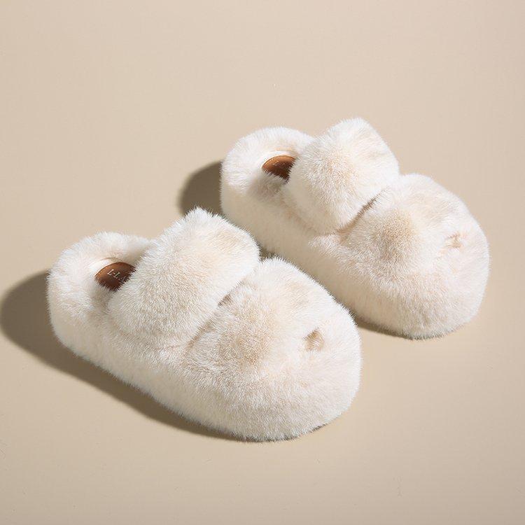 7Cm thick bottom milk tea color evening wind fluffy slippers women's 2025 autumn and winter new outer wear soft bottom cotton slippers outer wear