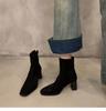 Vintage Women Ankle Boots 2026 Fashion Square Toe Thick High Shoes Autumn Winter New Ladies Elegant Stretch Slim Short Booties