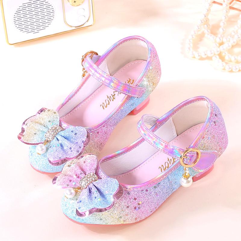 Girls Shoes New Children's Princess Single Shoes Fashion Korean Version High Heel Sequins Girls High Heel Leather Shoes