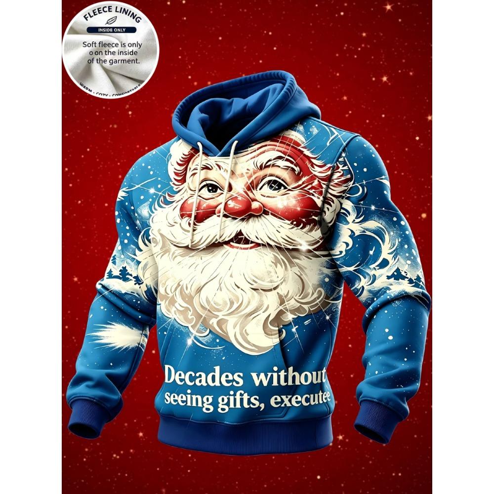 3D Print Christmas Fleece Hoodie Funny Santa Stuck In Chimney Reindeer Snow Scene Pullover Long Sleeve Holiday Sweatshirt