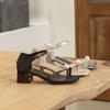 Square Head Pearl French One-word Buckle with Thick Heel Sandals New Summer Fairy Style Toe Roman Shoes