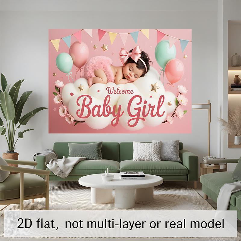 2D flat banner 1 piece baby welcoming girl background fabric for decoration polyester banner decoration