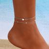 1pc, Elegant Double-Layer Heart Charm Anklet, Vintage Multi-tier Alloy Foot Jewelry, Beach Anklets For Women, Fashion Accessories
