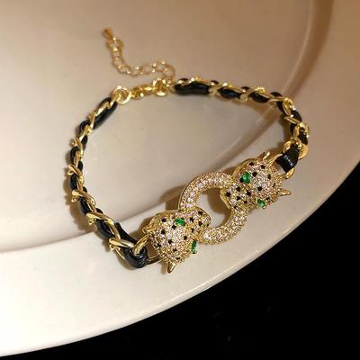 Bracelet en Cuir Zircon Léopard - Style Chic & Épicé pour Femmes Tendance
