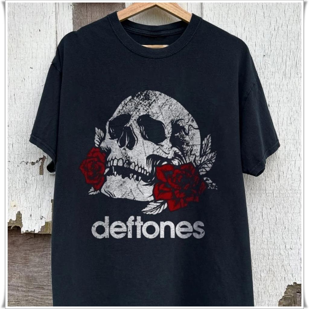 Deftones Skull & Roses T-shirt, Unisex Black T-shirt, Size S-