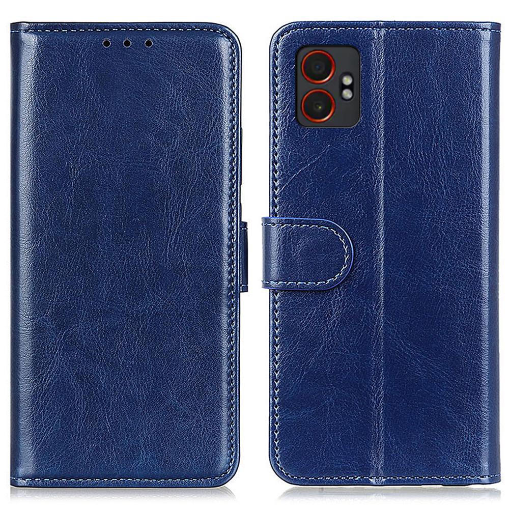 

For Samsung Galaxy XCover7 Pro Case Crazy Horse Texture PU Leather Phone Stand Cover Blue