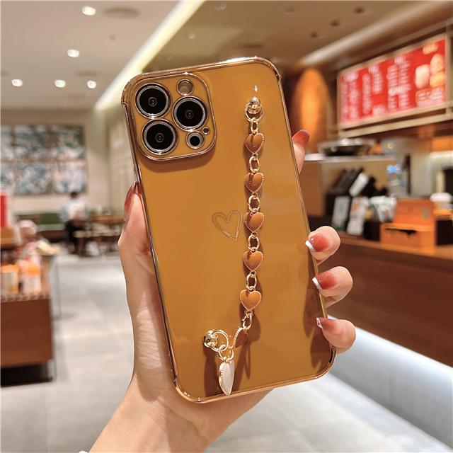 

Модный браслет-цепочка с сердечком, чехол для телефона iPhone 11 12 13 Mini 14 Pro Max XR XS, мягкий противоударный чехол на SE2 7 8 Plus For iPhone 13