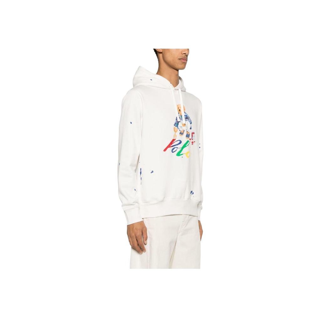 Polo Ralph Lauren FW23 Paint Splash Logo Print Loose Fit Hoodie Men Hoodies White 710926546-001