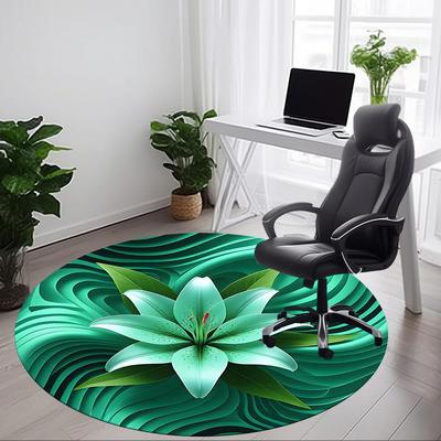 1 Stück Stuhlteppich mit Lilienblumenmuster für das Büro, Runder rutschfester langlebiger großer Büroteppich, Geeignet für das Büro, Schöne Dekoration