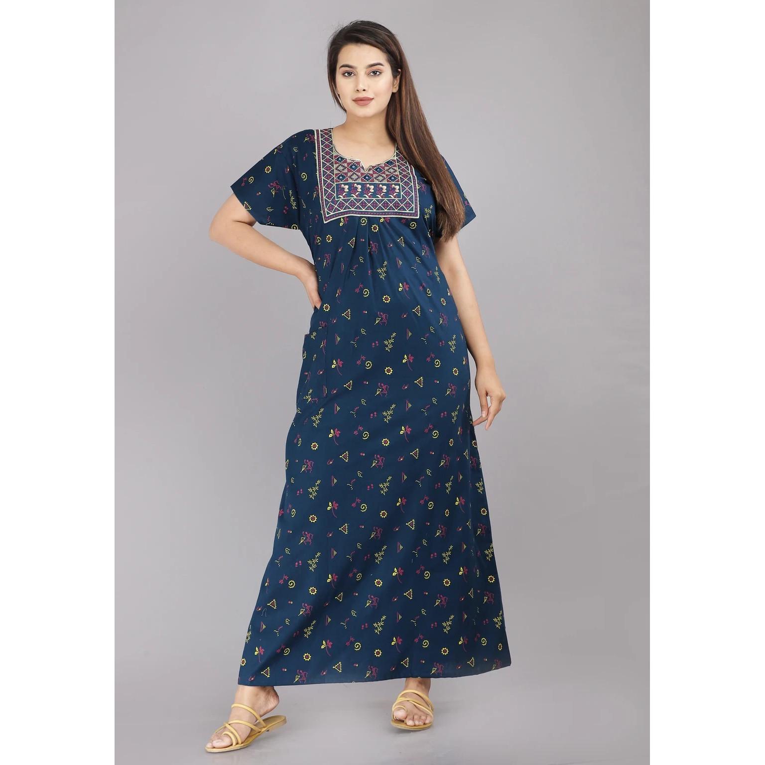 

Indian Women Cotton Breathable Night Gown Bollywood Beautiful Sleepwear Nighty Free