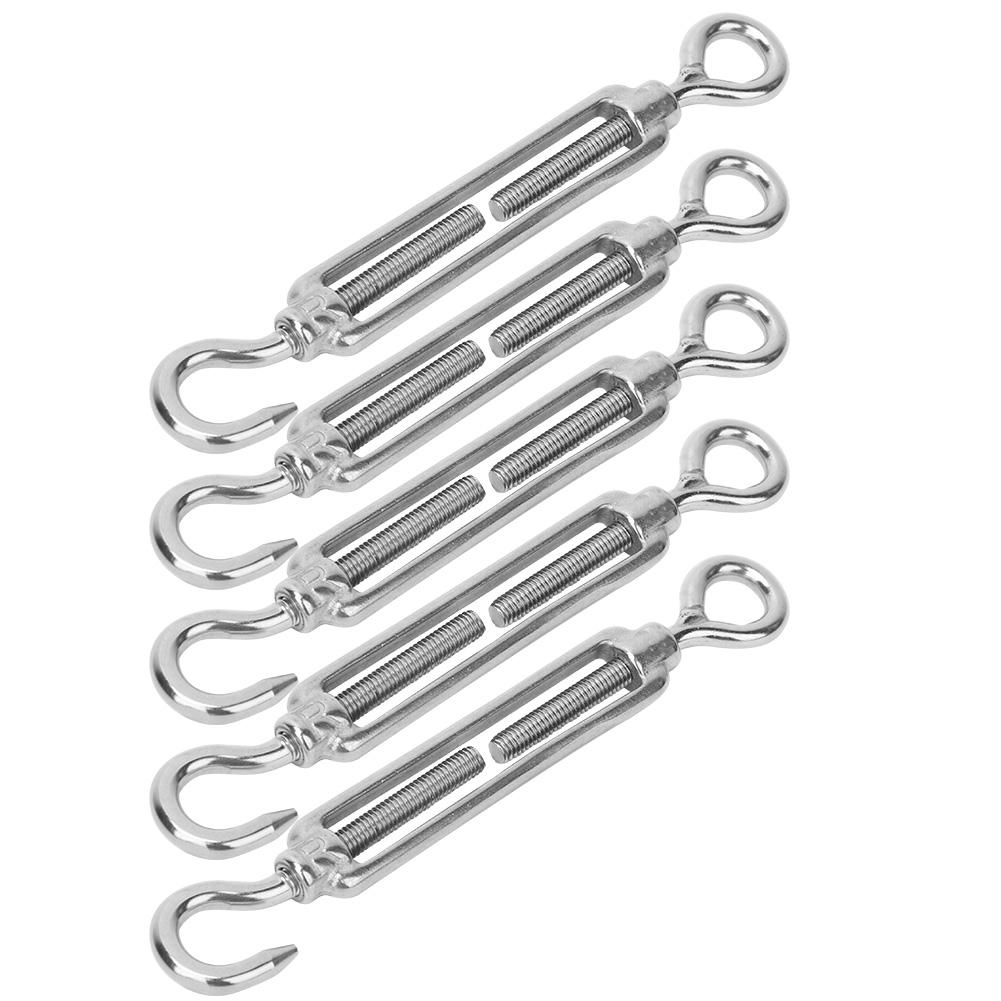 5Pcs 304 Stainless Steel Wire Rope Tension Tensioner Hook & Eye Turnbuckle for Indoor Outdoor(M6 )