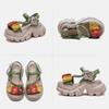 Johnature Retro Flower Peep Toe Platform Sandals Breathable Genuine Leather Versatile Women's Shoes
