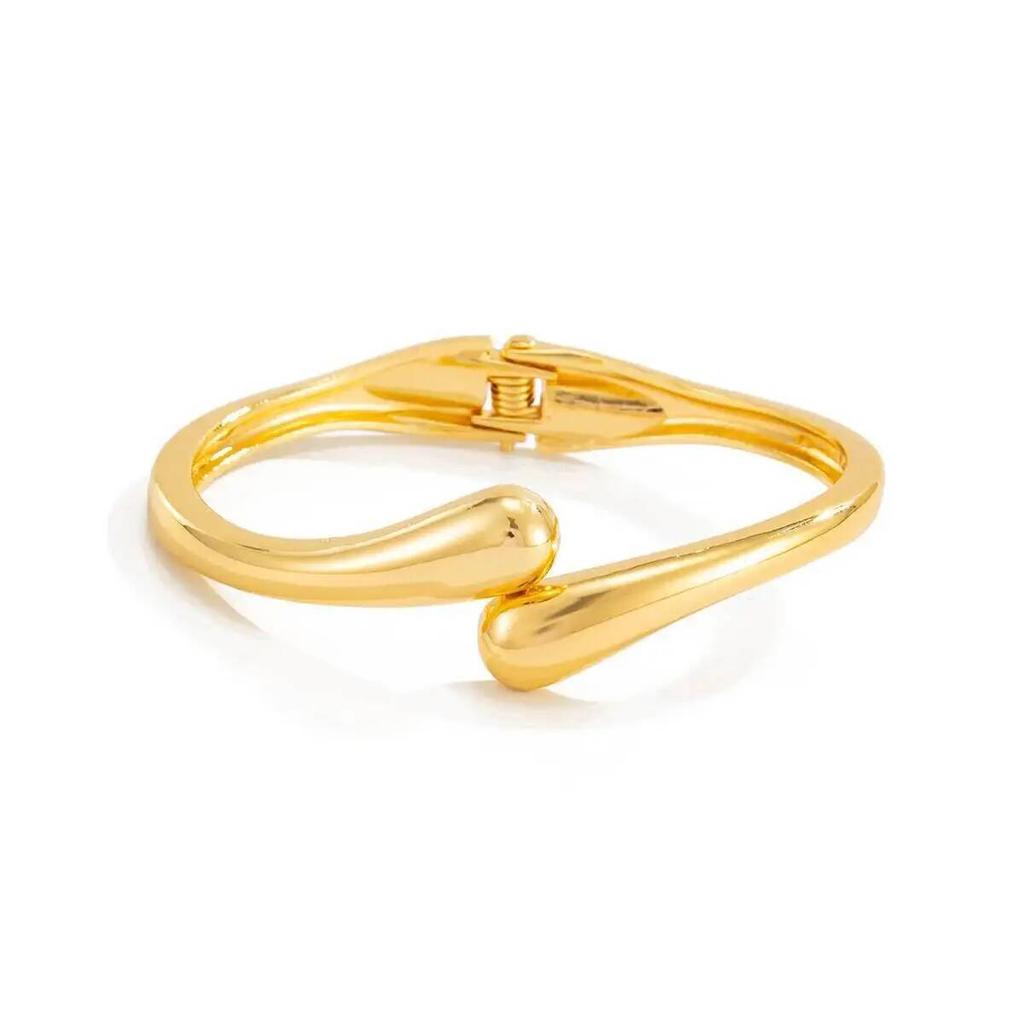 Salircon 3 Styles Vintage Hip Hop Glossy Water Drop Cuff Bangles for Women Punk Gold Color Geometric Spring Bracelet Men Jewelry