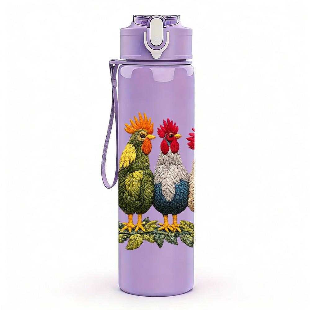 1PC Colorful Chicken Farm Animal Print 750ml Color Plastic Sports Water Bottle Leakproof Flip Straw Lid Suitable for Sports Office Home Use