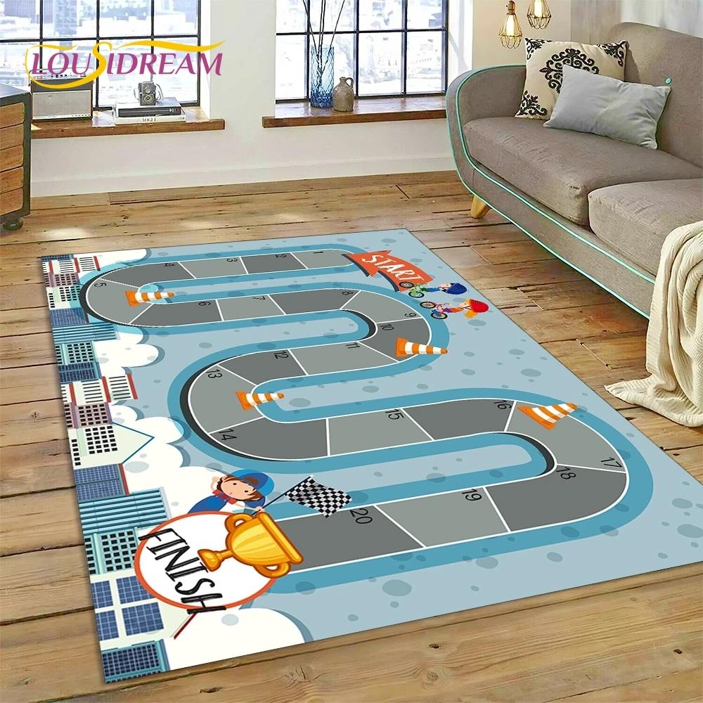 3D Highway Runway Playroom City Traffic Road Map Child PlayMat Rug Carpet for Living Room Bedroom Home Decor,Non-slip for Sofa