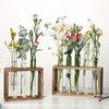 Hydroponic green plant test tube vase water-grown flower arrangement plant container simple wooden frame decoration creative gla