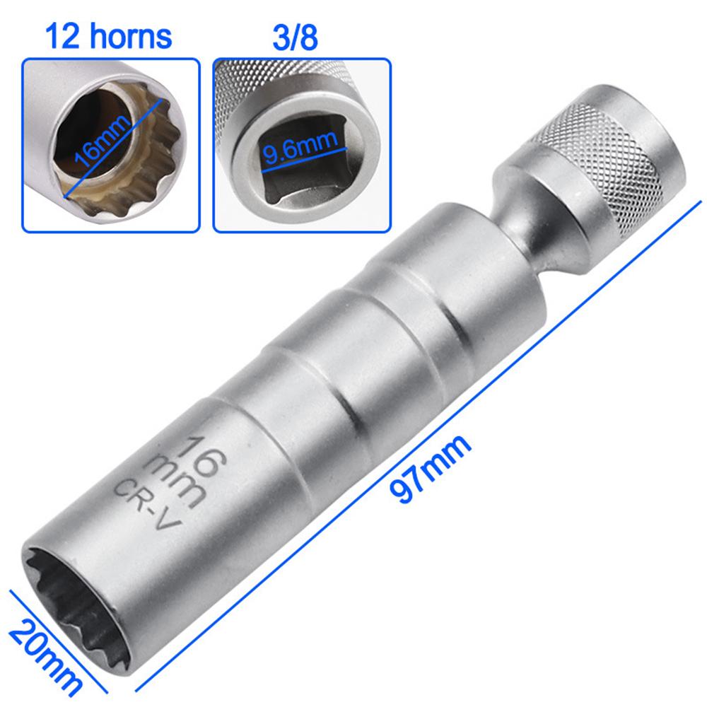 Socket Wrench Magnetic 12 Angle Repairing Removal Tool Thin Wall 3/8" Drive Sockets for 14/16mm Spark Plug