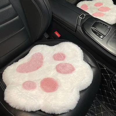 Coussin de siège de voiture universel quatre saisons, mignon, patte de chat, chaud, en peluche, chauffant, rembourré, quatre saisons