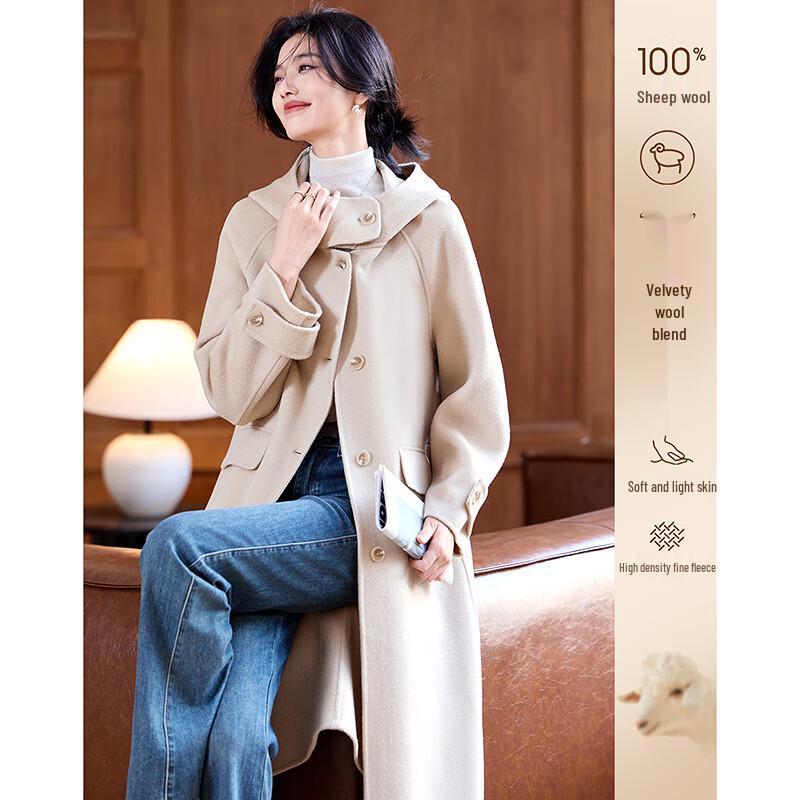 Women's Elegant Hooded Woolen Coat