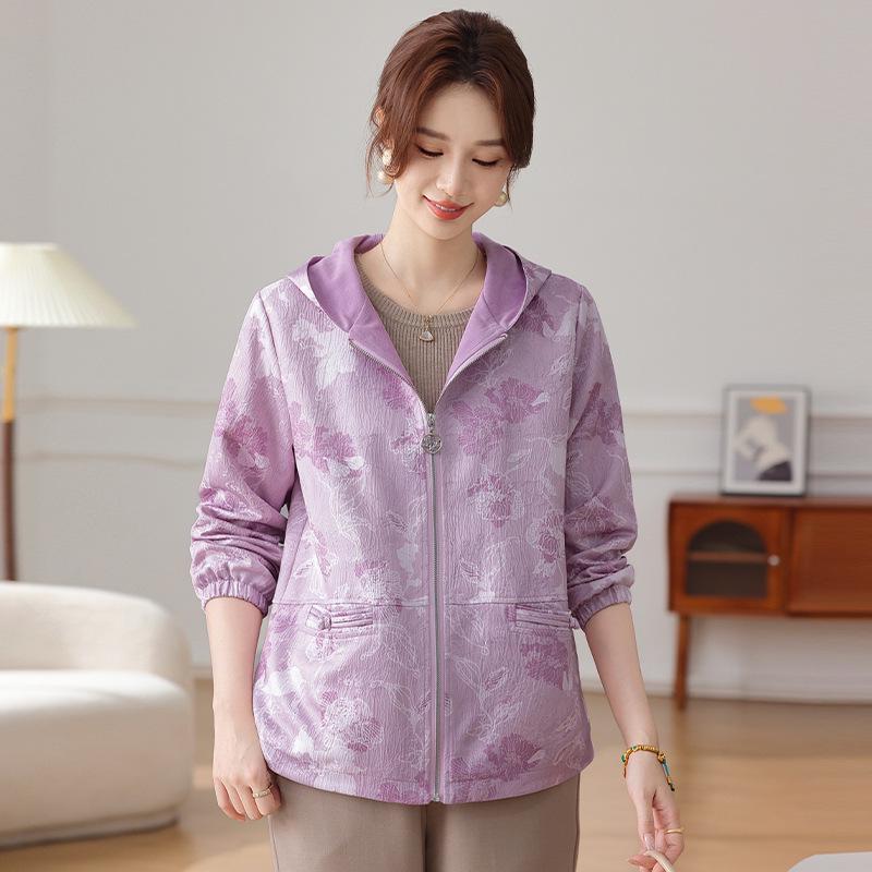

2026 Stylish Plus Size Spring/Autumn Trench Coat for Middle-Aged and Elderly Women - Petite Mom Style Jacket 2XL (52-60 kg) фиолетовый