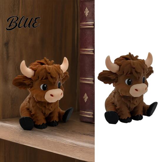 Animal Statue for Office 3D Printed Highland Cow Figurines Cartoon Sitting Sculpture Cute Novelty Gifts Children Ornament Desk Decoration Creative