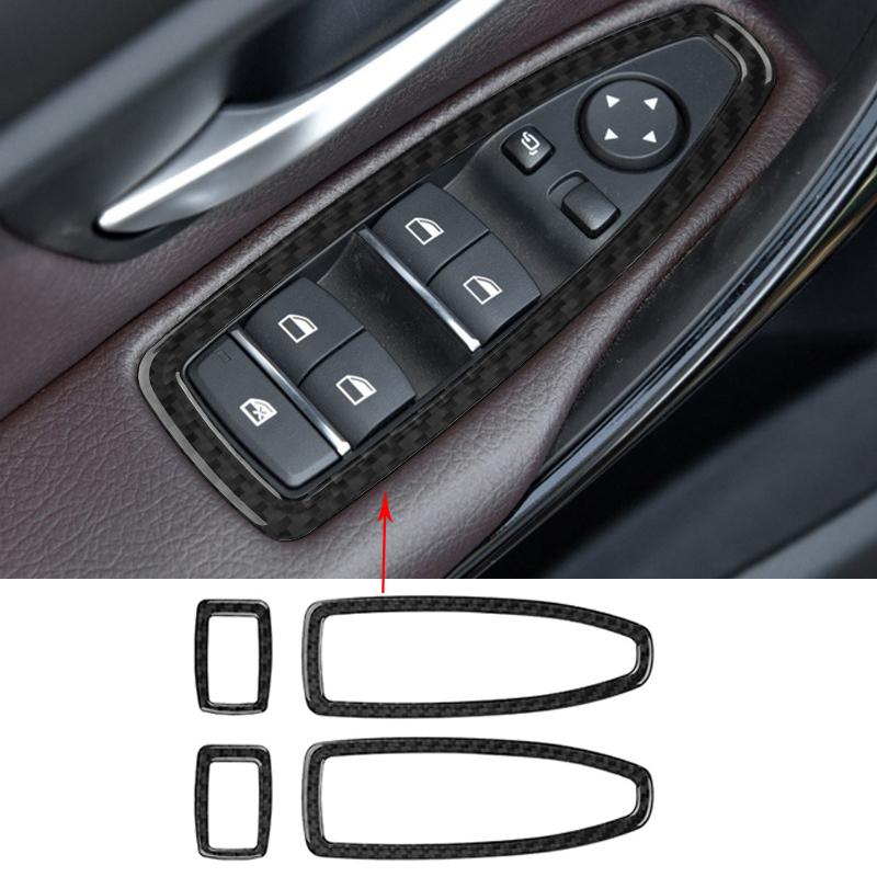 4Pcs Carbon Fiber Car Window Glass Lifting Panel Trims Sticker For BMW 1/2/3 Series F20 F21 F30 F34 GT 2013- Car