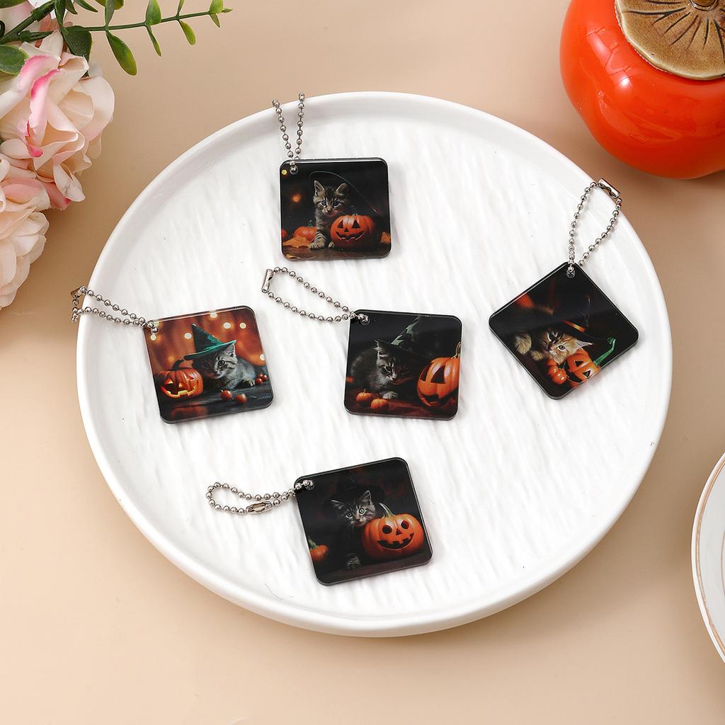 Acrylic Halloween Keychain Pumpkin Light Pendant Cartoon Cute Cat Accessory Pet Accessory Keychain