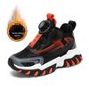 Waterproof Leather Boys' Sports Shoes with Rotating Button, Cotton and Velvet Lining, for Teens and Big Kids