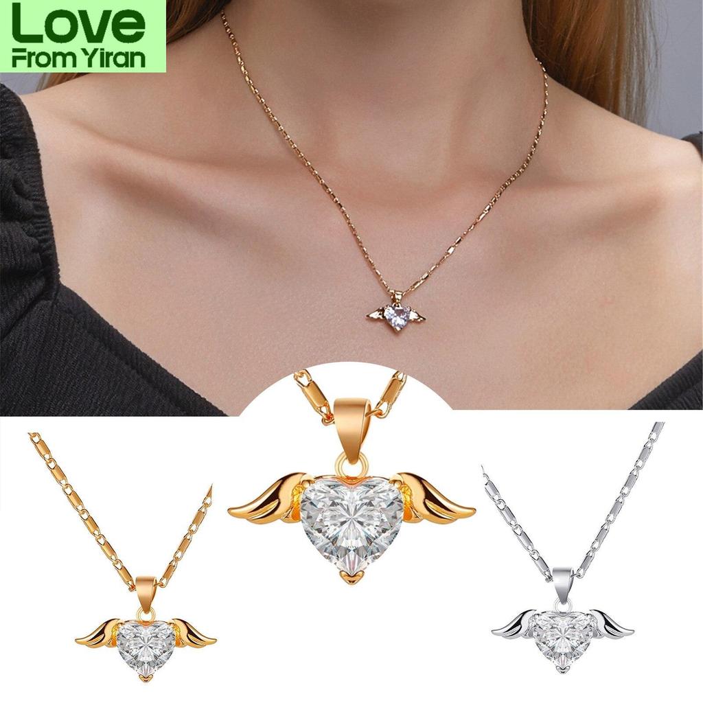 Vintage Metallic Golden Wing Love Angel Chain Lock Necklace Women 'S Jewelry Minimalist Style Trendy Female Jewelry Gift