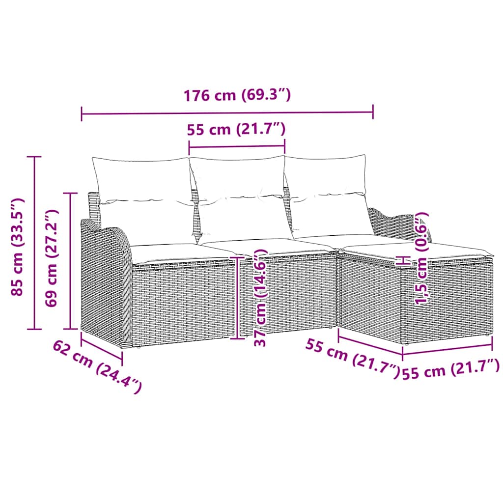 Garden Sofa Set with Cushions and Storage 4 Pcs Beige Poly Rattan