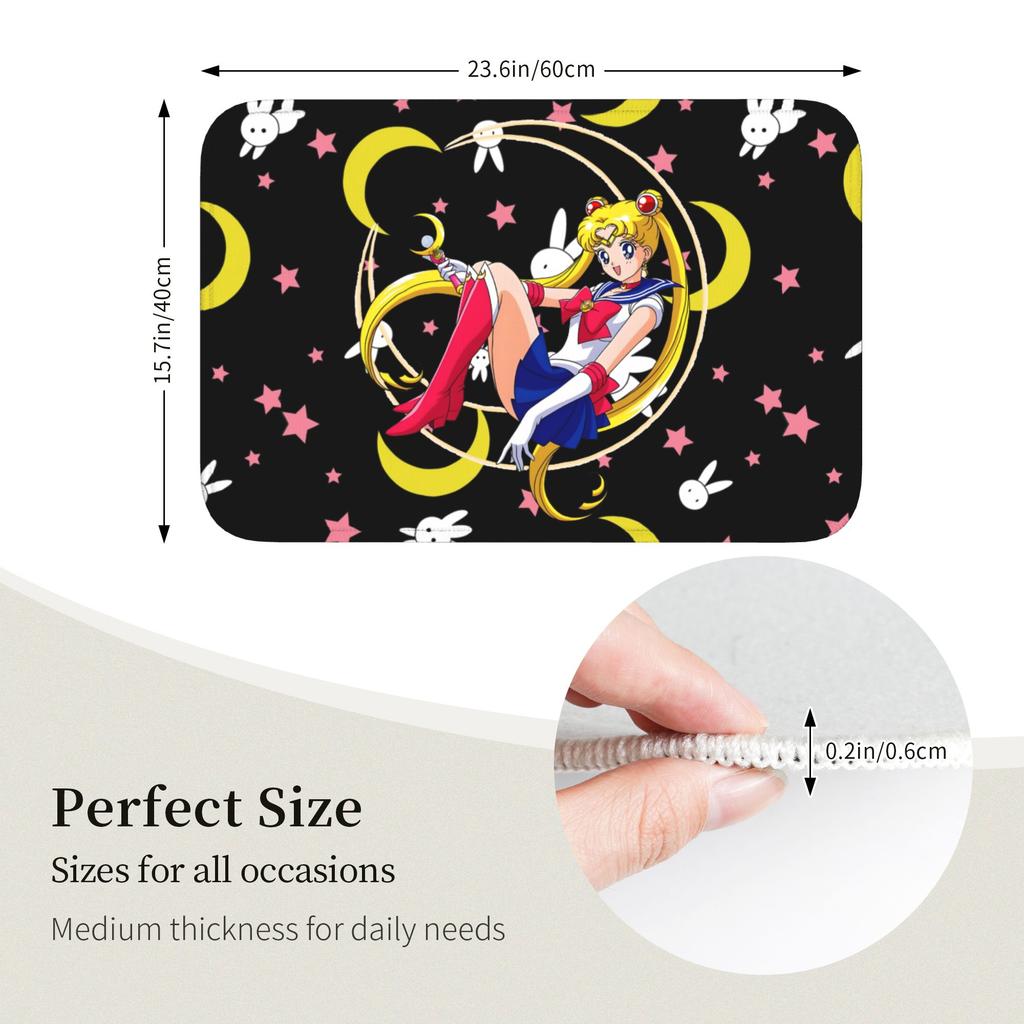 Sailors Moons Cute Cartoon Front Door Floor Entrance Welcome Mat Indoor Anime Doormat Bedroom Living Room Carpet Rug Footpad