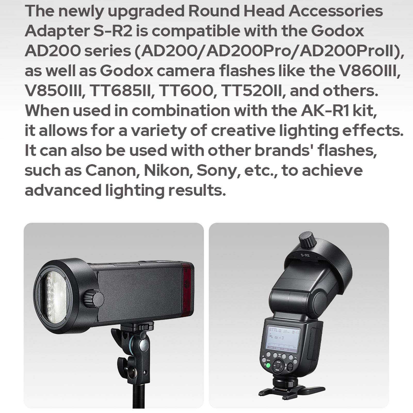 

Upgraded On Camera Flash Round Head Accessories Adapter Mount for Godox AD200 AD200Pro AD200Pro II V860III V850III