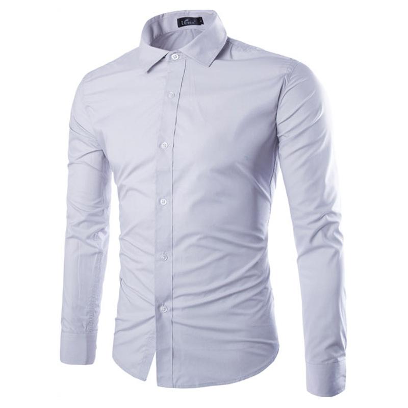 New Men's Fashion Shirt Slim Shirt Hundreds of Solid-coloured Business Casual Long-sleeved Shirt Male