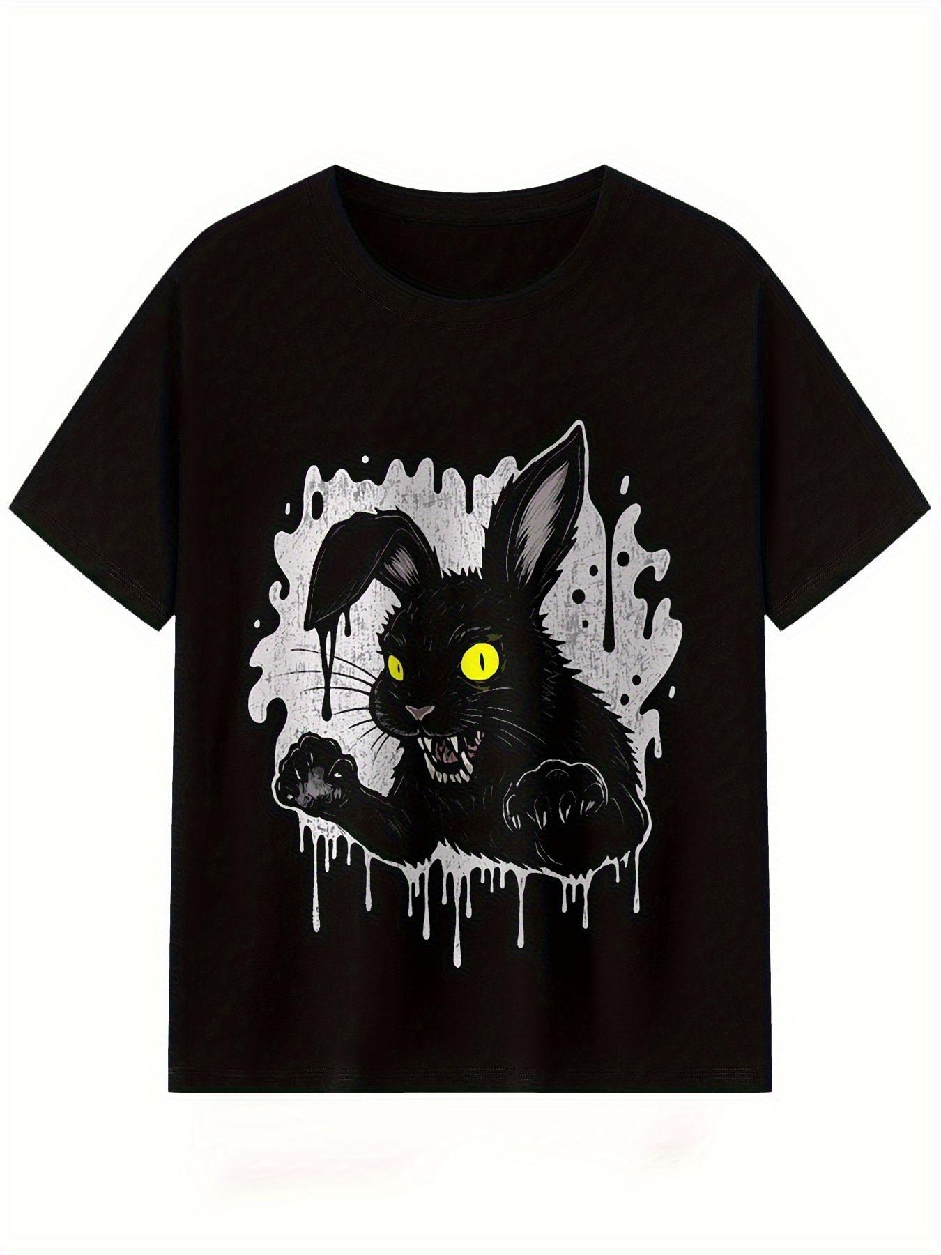 Top Pick Mens Black Cat TShirt with Glowing Yellow Eyes S
